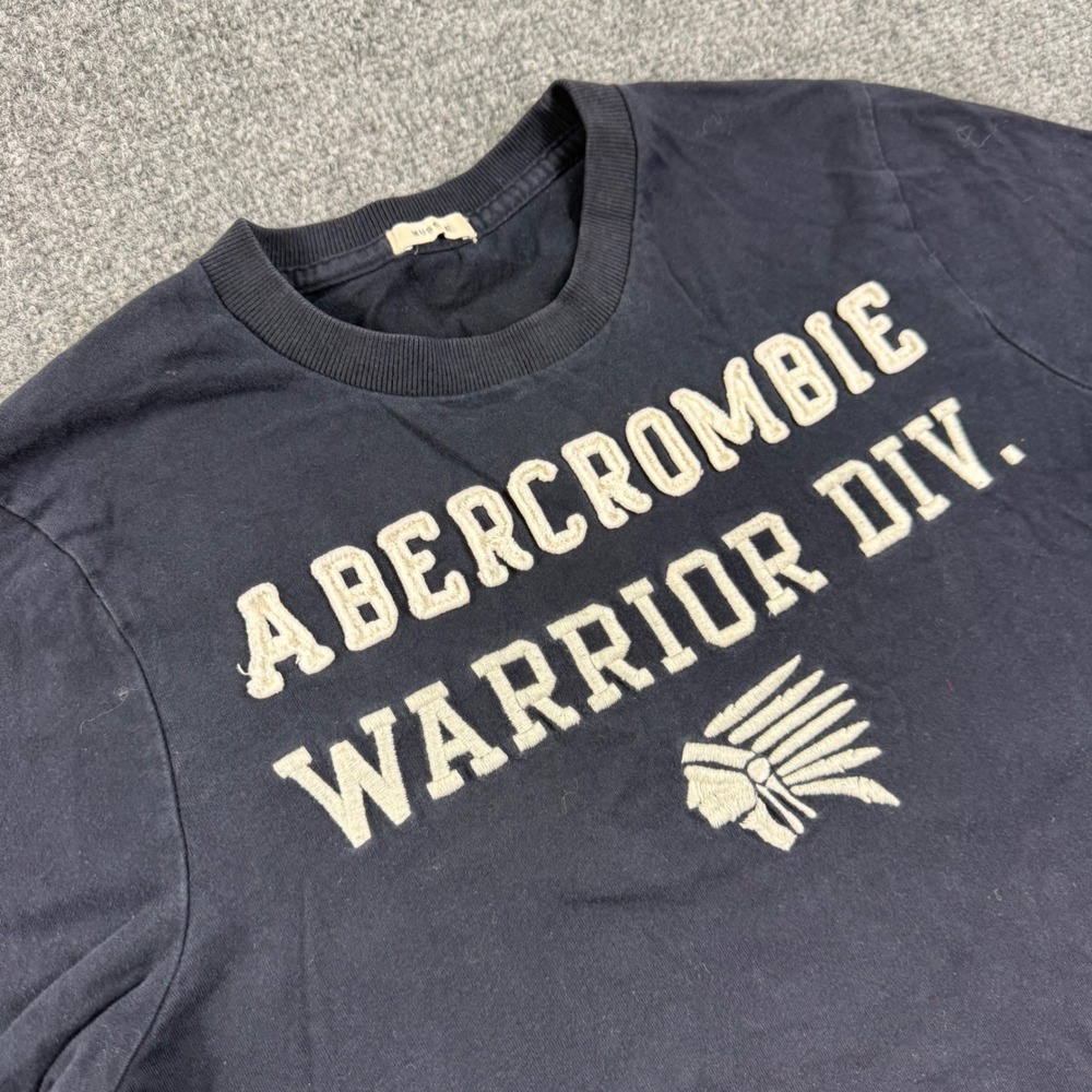 Abercrombie & Fitch Graphic T-Shirt Large Navy Blue Warrior Div Muscle Mens